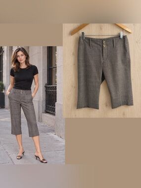 Banana Republic Plaid Cropped Dress Capris in Gray Brown